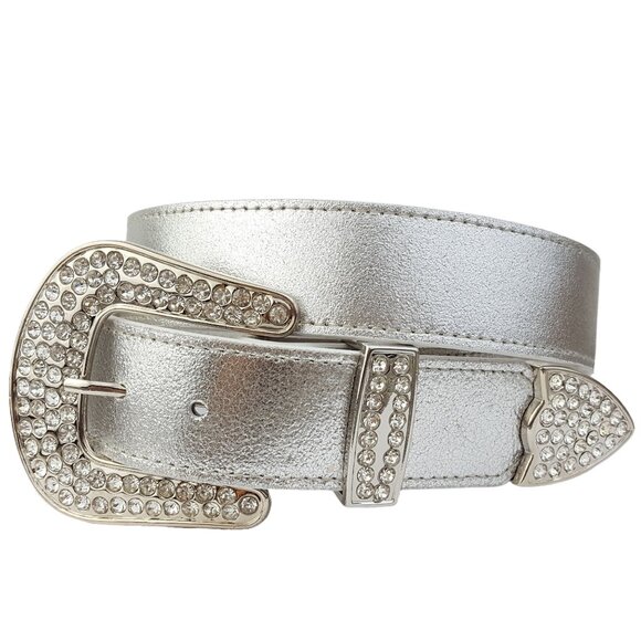 Genuine Metallic Leather belt w. Rhinestone Buckle set main image 2